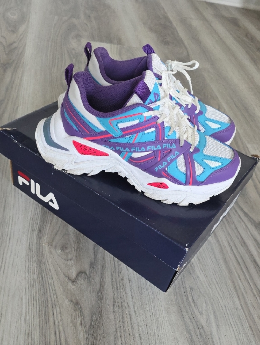 FILA Chunky Sneakers Women’s Size 6 Purple Teal Pink Running Shoes